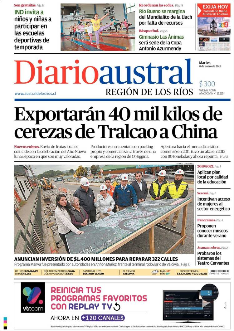 Portada de El Diario Austral de Valdivia (Chile)