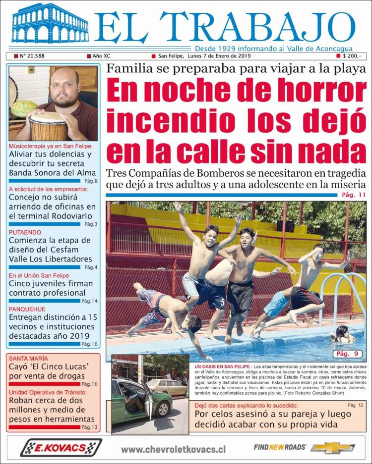 Portada de El Trabajo (Chile)