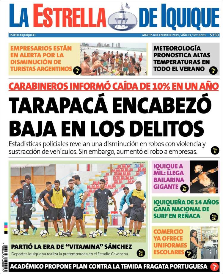 Portada de La Estrella de Iquique (Chile)