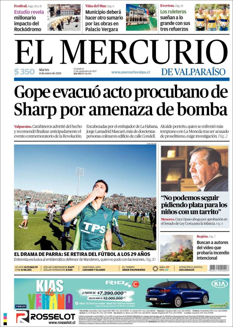 Portada de Mercurio de Valparaiso (Chile)