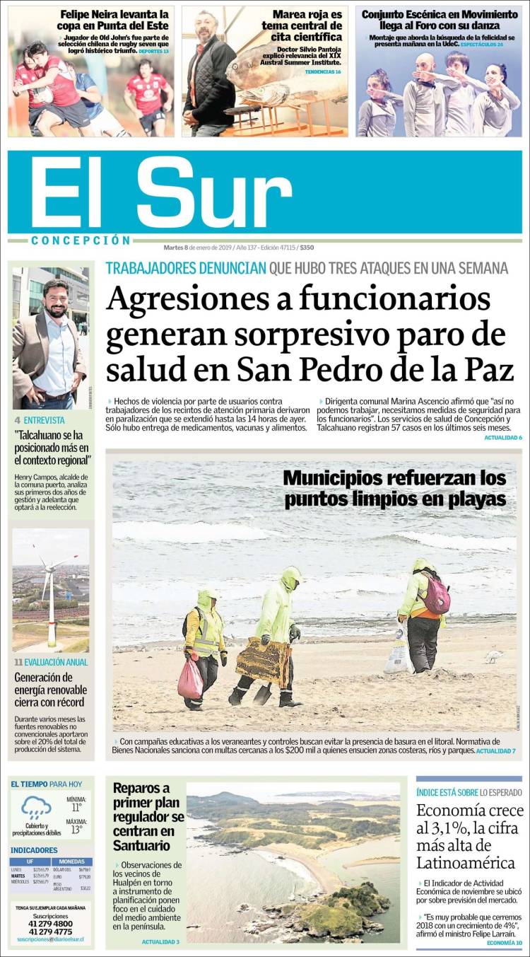 Portada de El Sur (Chile)