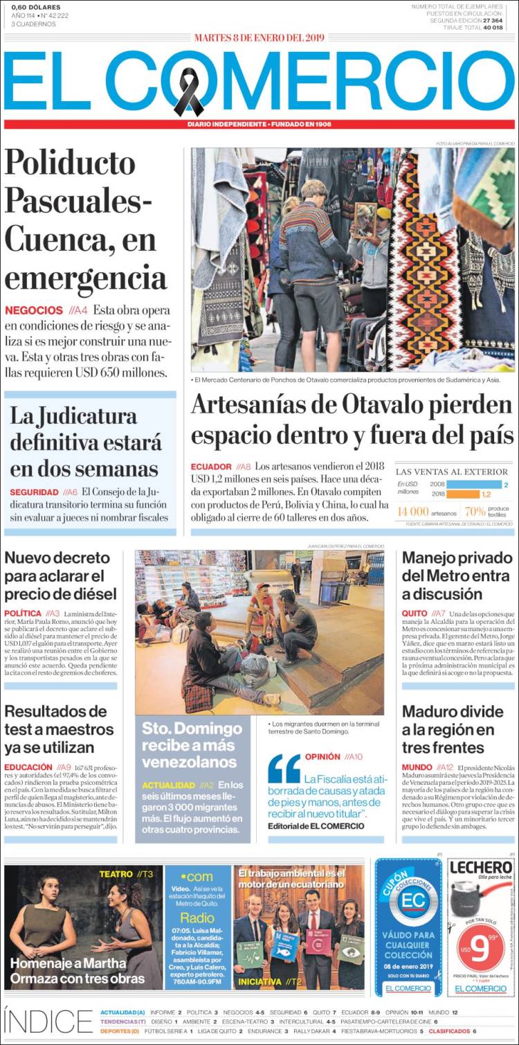 Portada de El Comercio (Ecuador)