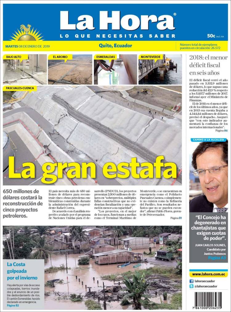 Portada de La Hora - Ecuador (Ecuador)