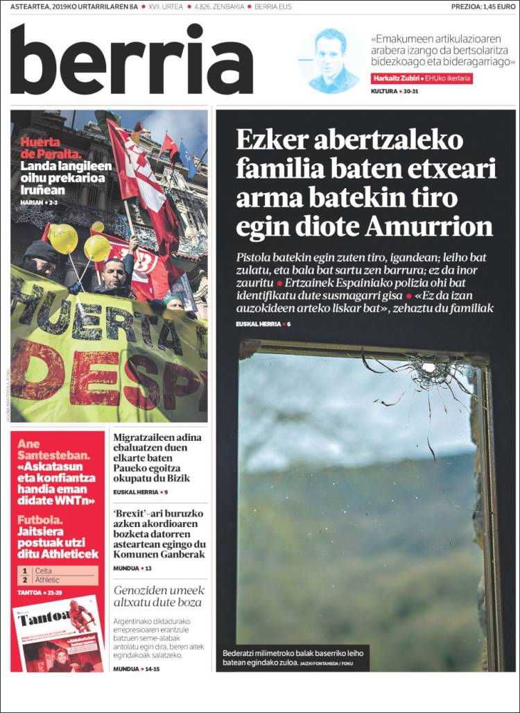 Portada de Berria (Espa&ntilde;a)