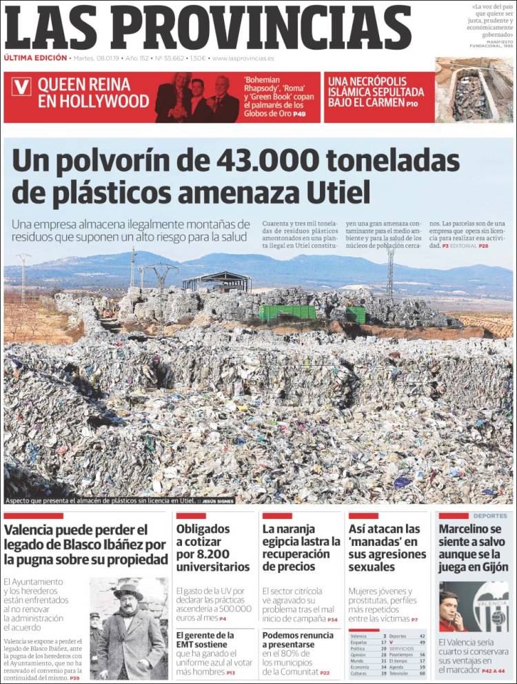 Portada de Las Provincias (Espa&ntilde;a)