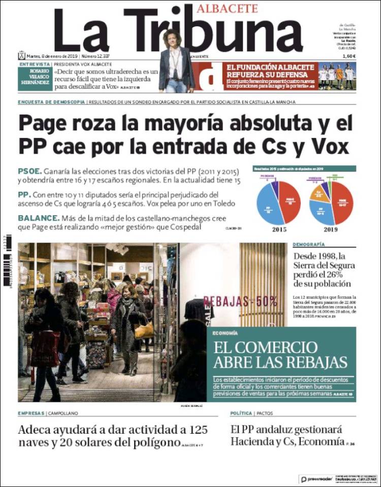 Portada de La Tribuna de Albacete (Espa&ntilde;a)