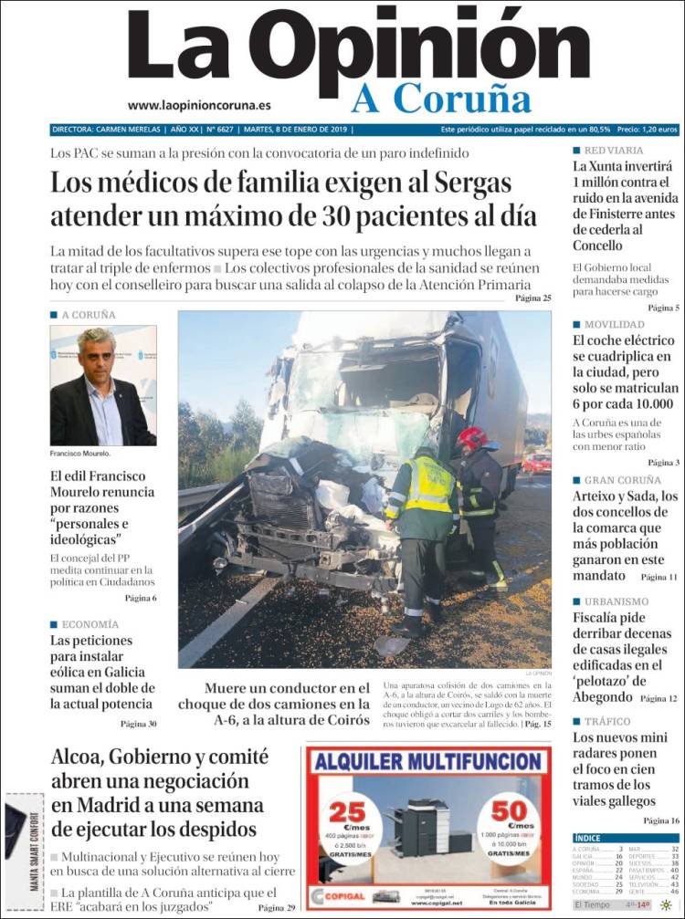 Portada de La Opinión de A Coruña (Espa&ntilde;a)