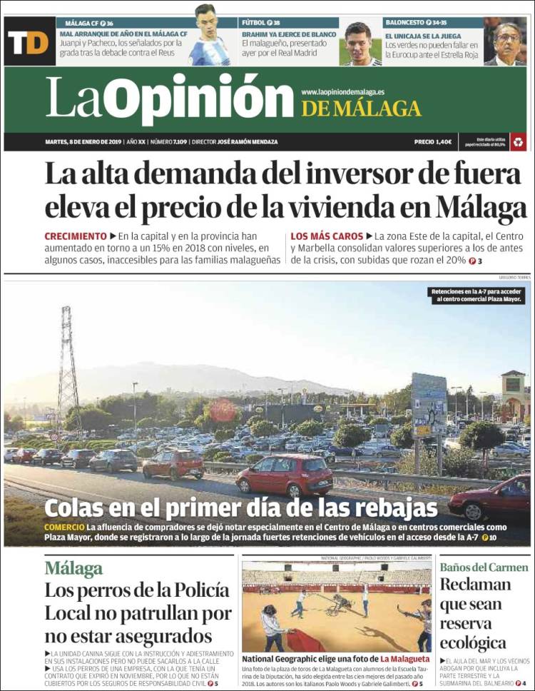 Portada de La Opinión de Málaga (Espa&ntilde;a)
