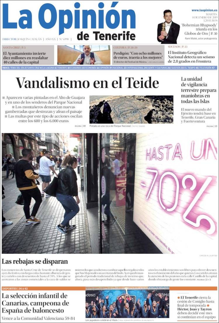 Portada de La Opinión de Tenerife (Espa&ntilde;a)