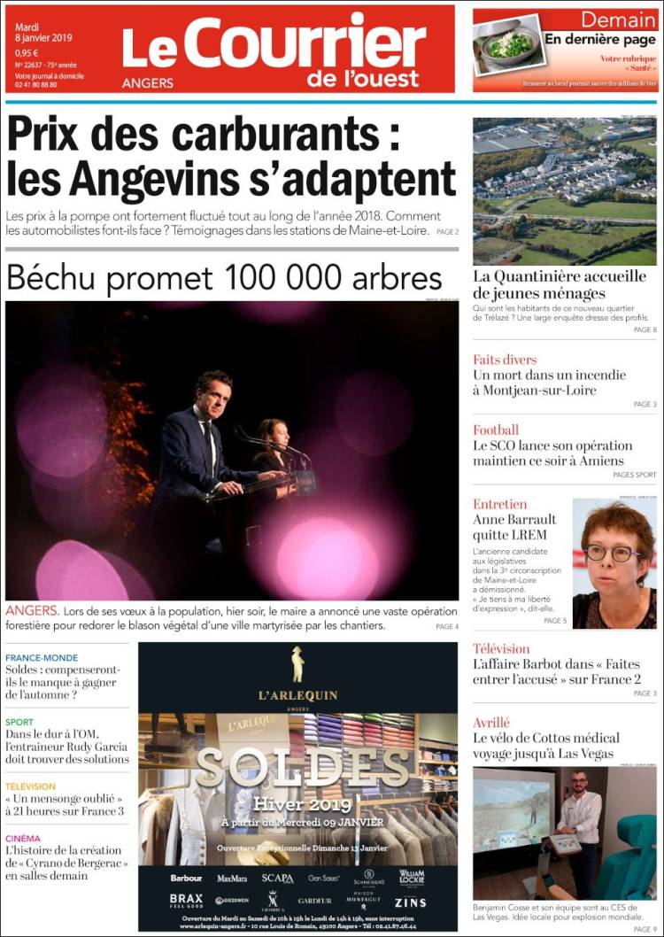 Portada de Le Courrier de l'Ouest (Francia)