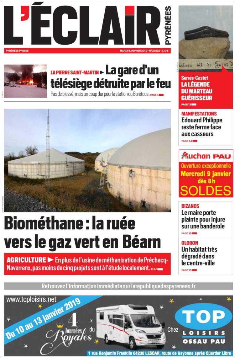 Portada de L'Eclair des Pyrénées (Francia)