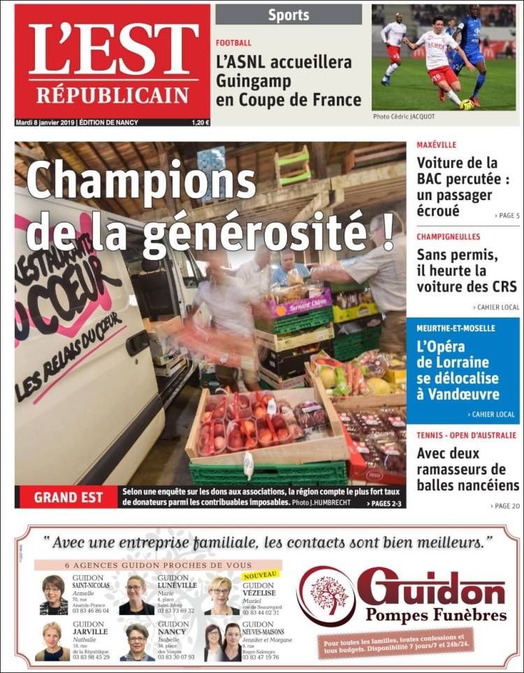 Portada de L'Est Republicain (Francia)