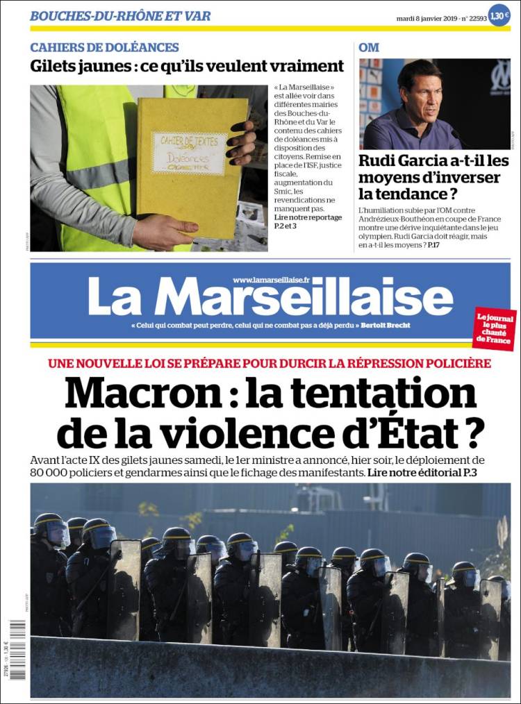Portada de La Marseillaise (Francia)