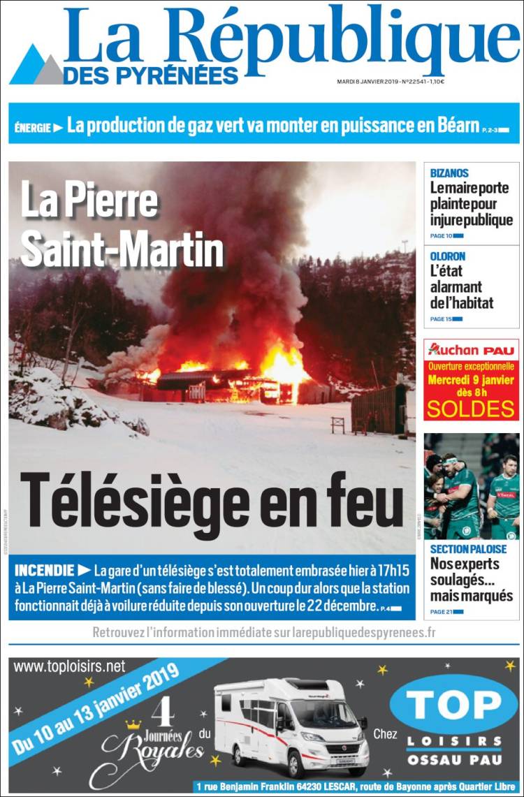 Portada de La République des Pyrénées (Francia)