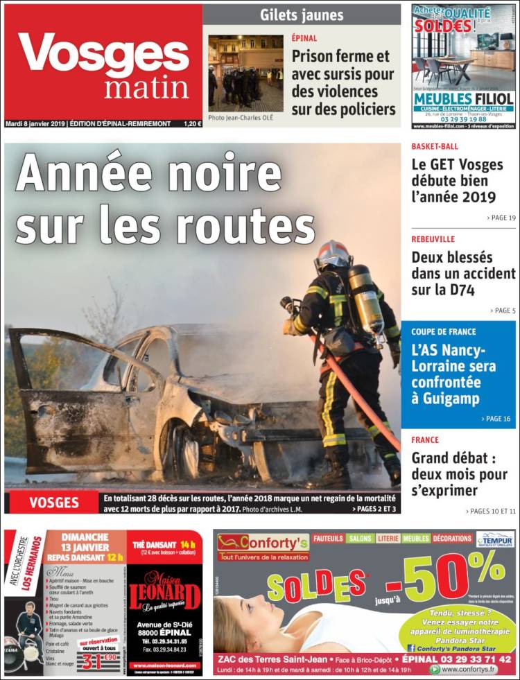 Portada de Vosges Matin (Francia)
