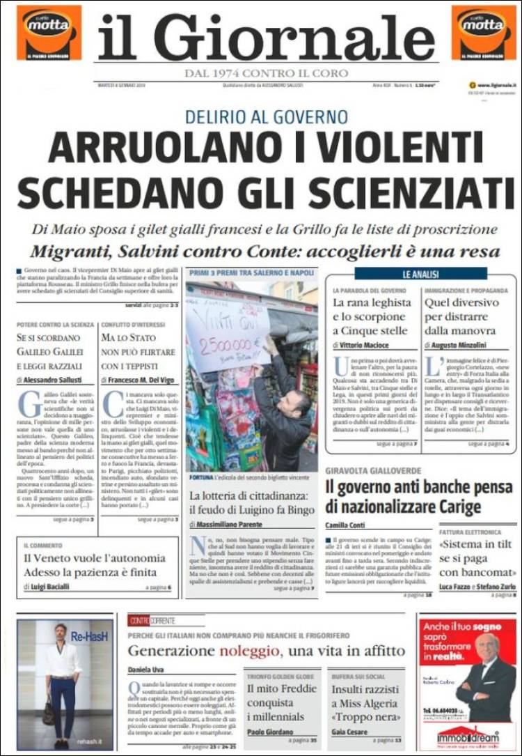 Portada de il Giornale (Italia)
