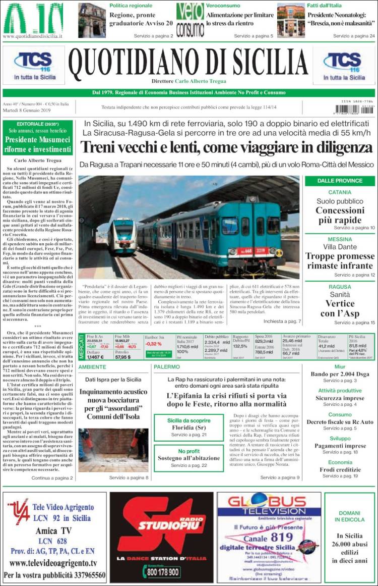Portada de Quotidiano di Sicilia (Italia)