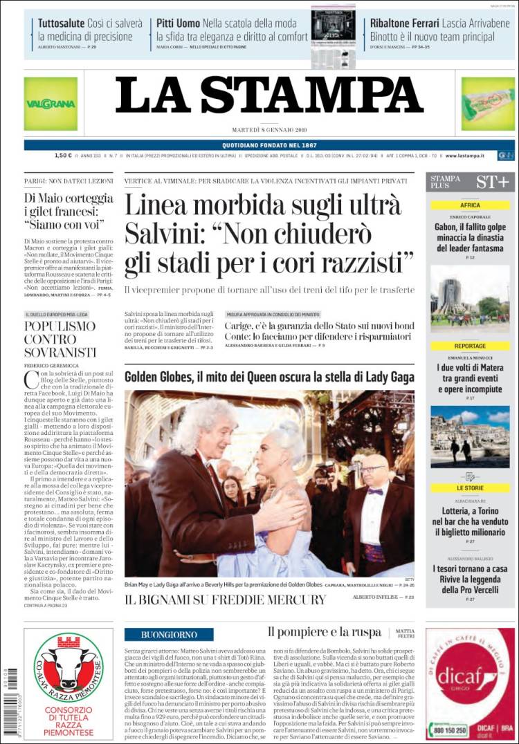 Portada de La Stampa (Italia)