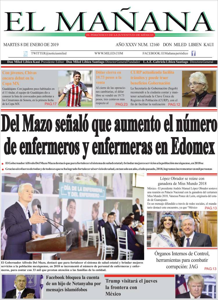 Portada de El Mañana de Toluca (México)