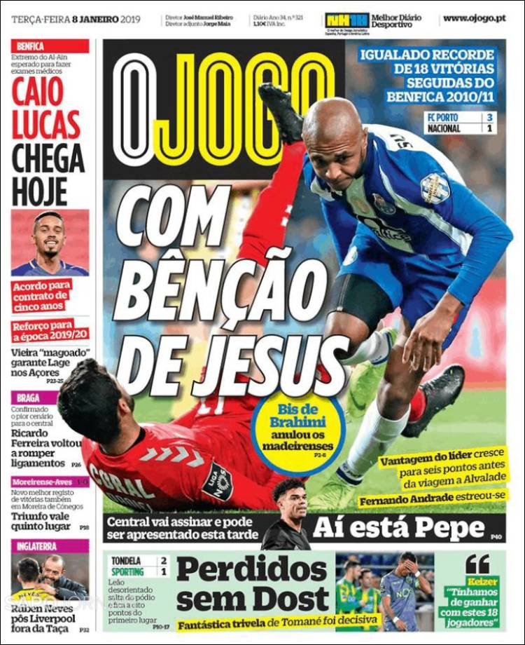 Portada de O Jogo (Portugal)