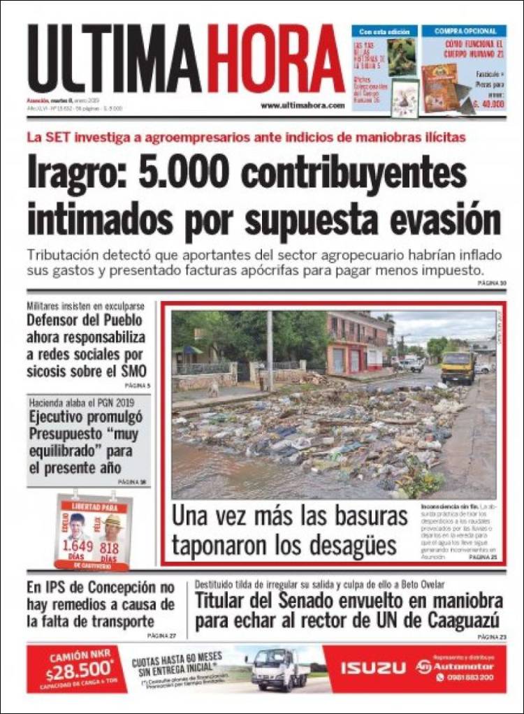 Portada de Última Hora (Paraguay)
