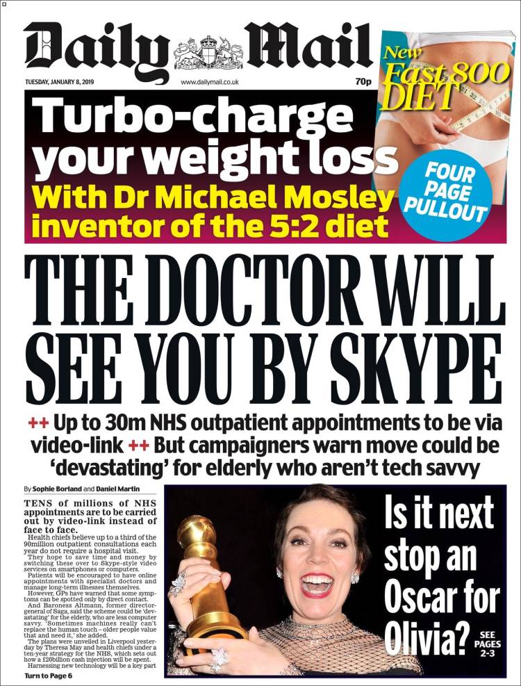 Portada de Daily Mail (Reino Unido)