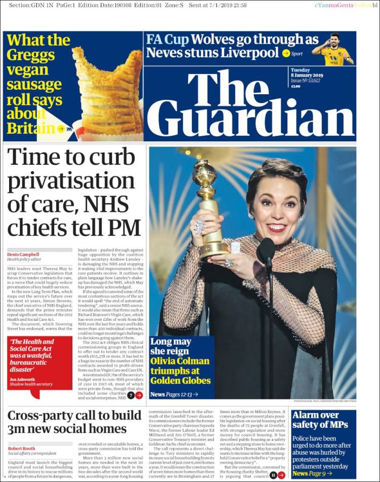 Portada de The Guardian (Reino Unido)