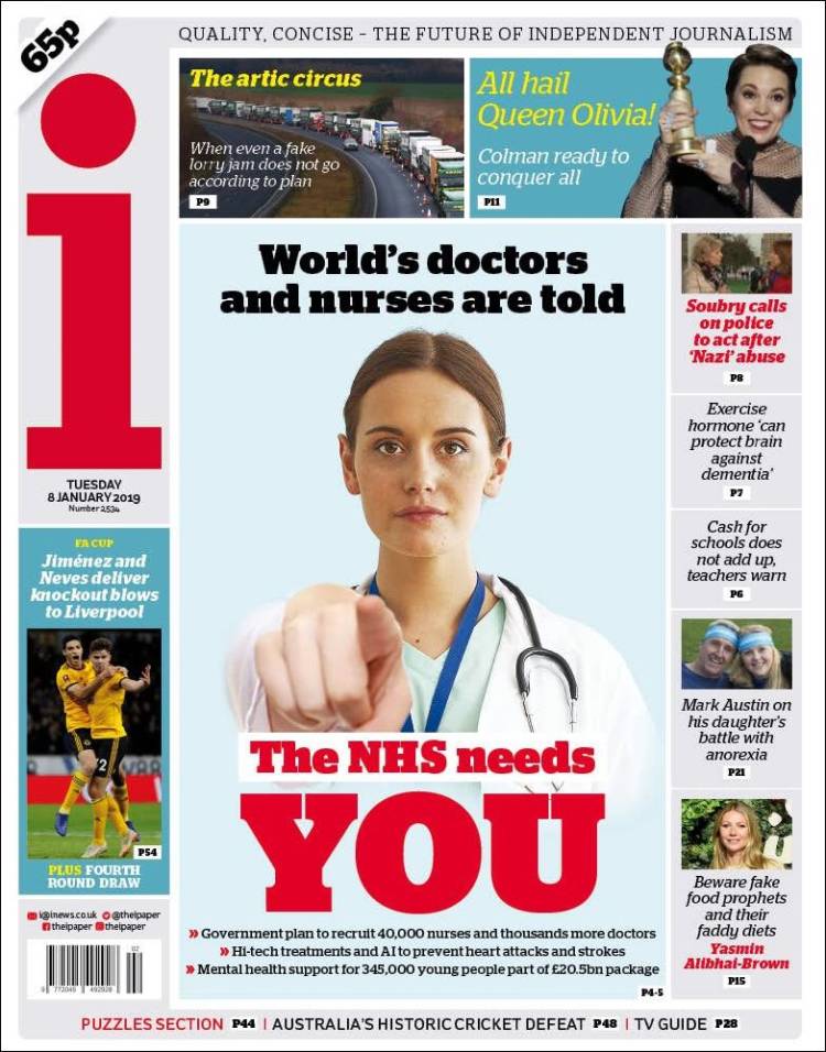 Portada de The i (Reino Unido)