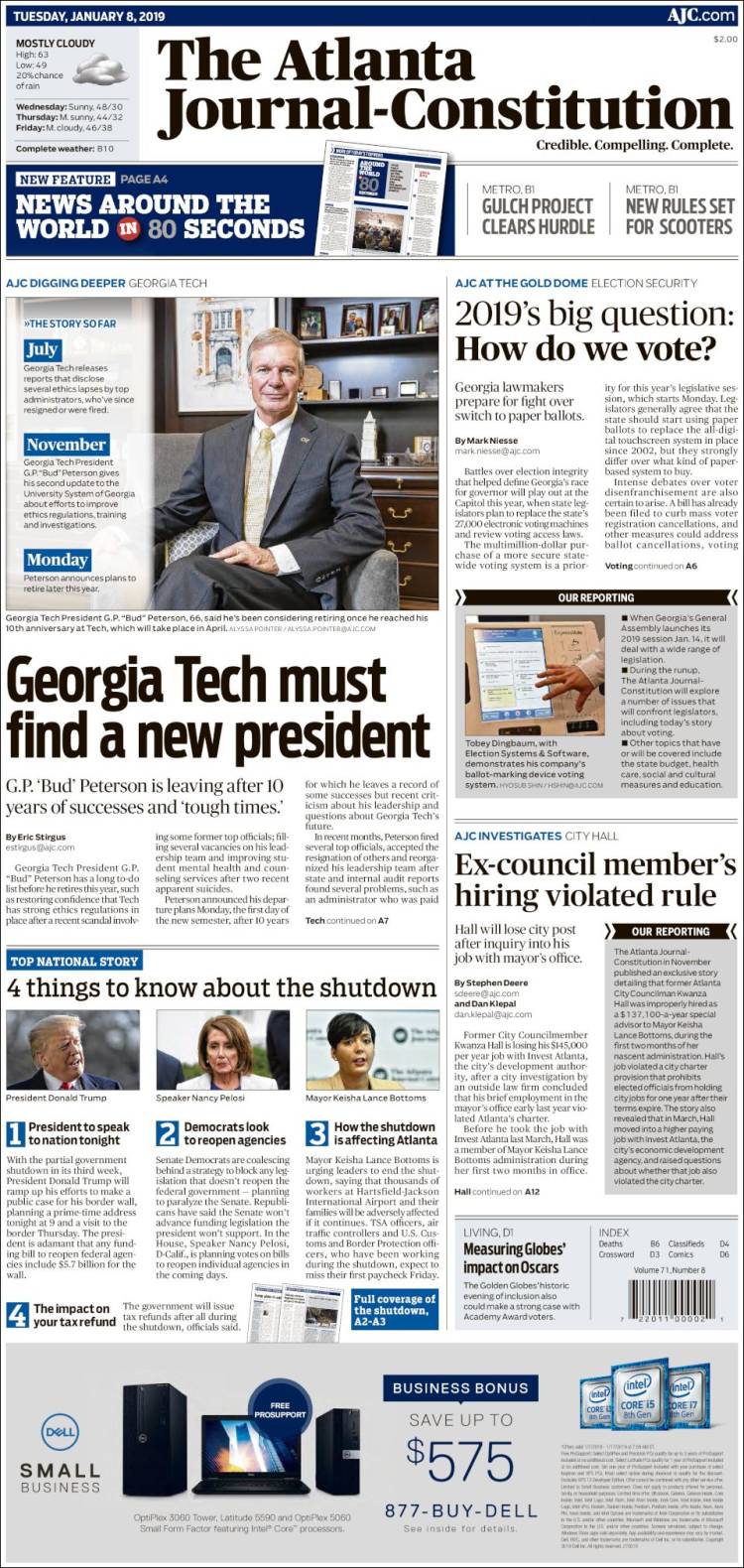 Portada de The Atlanta Journal-Constitution (USA)