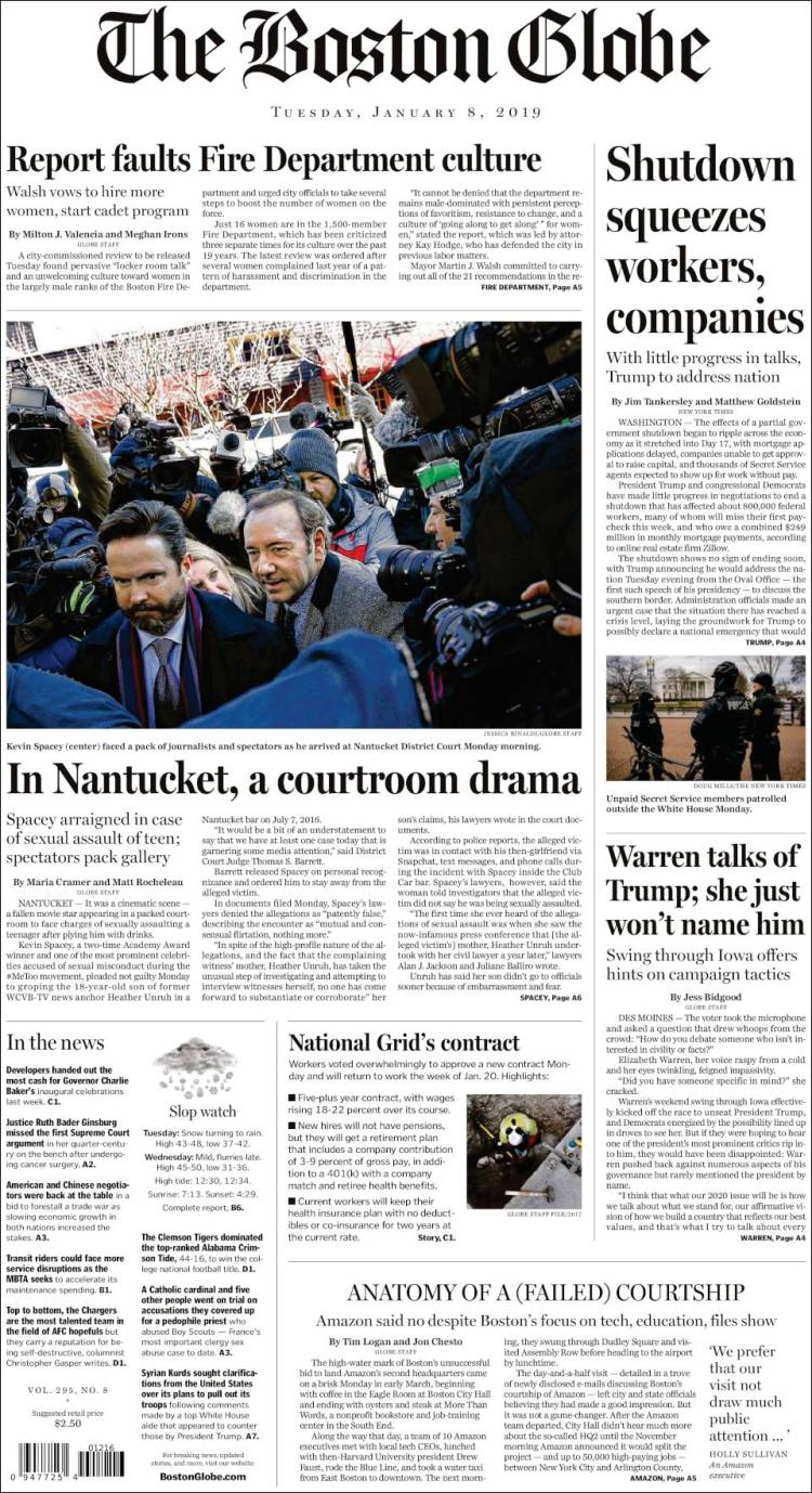 Portada de Boston Globe (USA)