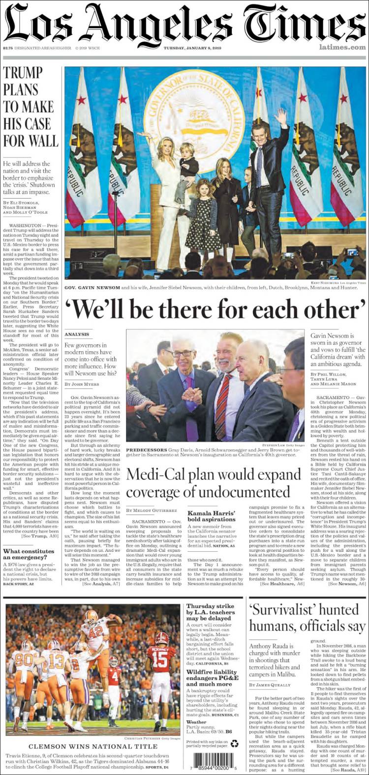 Portada de Los Angeles Times (USA)