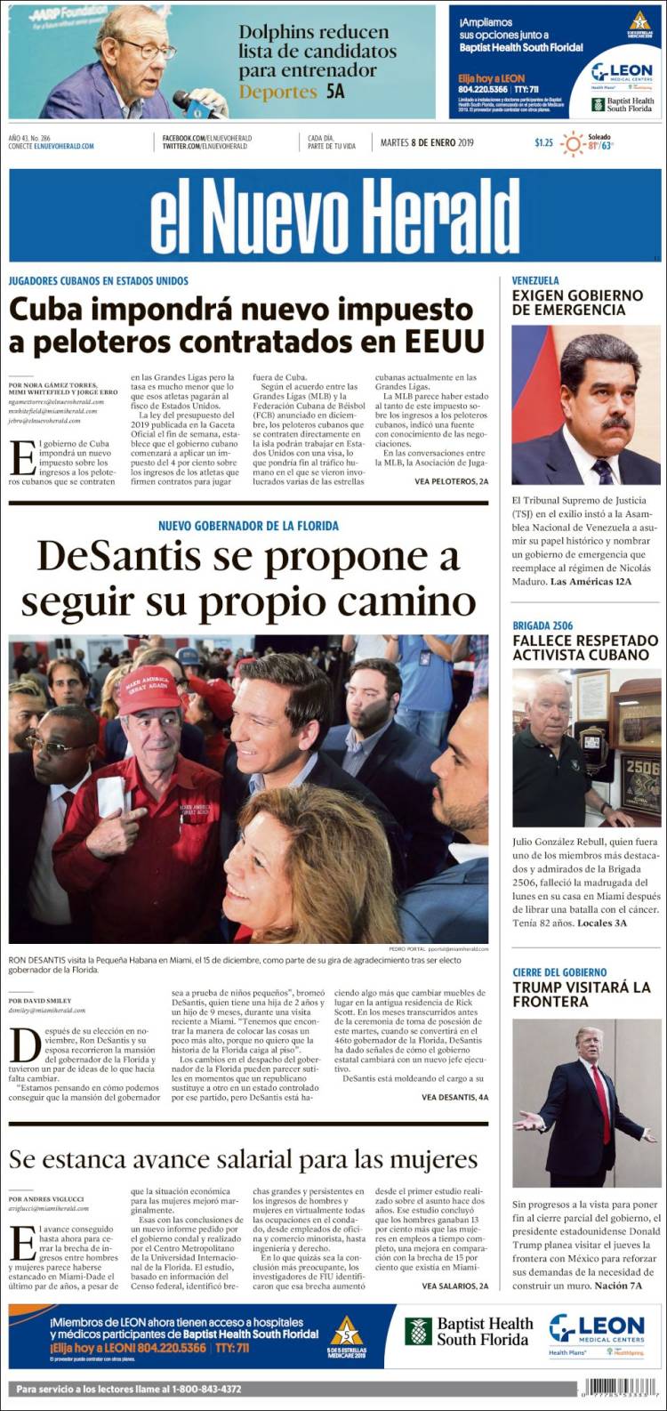 Portada de El Nuevo Herald (USA)