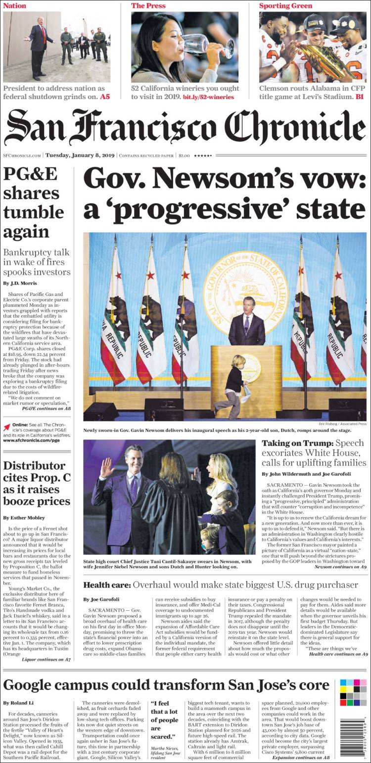 Portada de San Francisco Chronicle (USA)