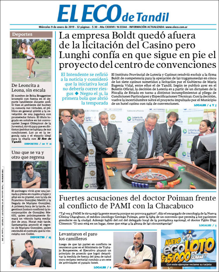 Portada de El Eco de Tandil (Argentina)