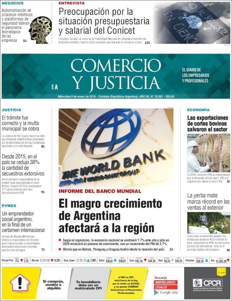 Portada de Comercio y Justicia (Argentina)