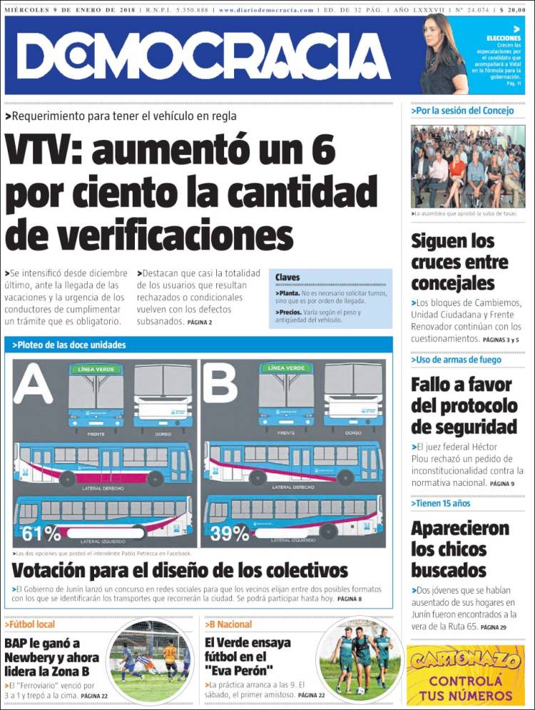 Portada de Diario Democracia (Argentina)