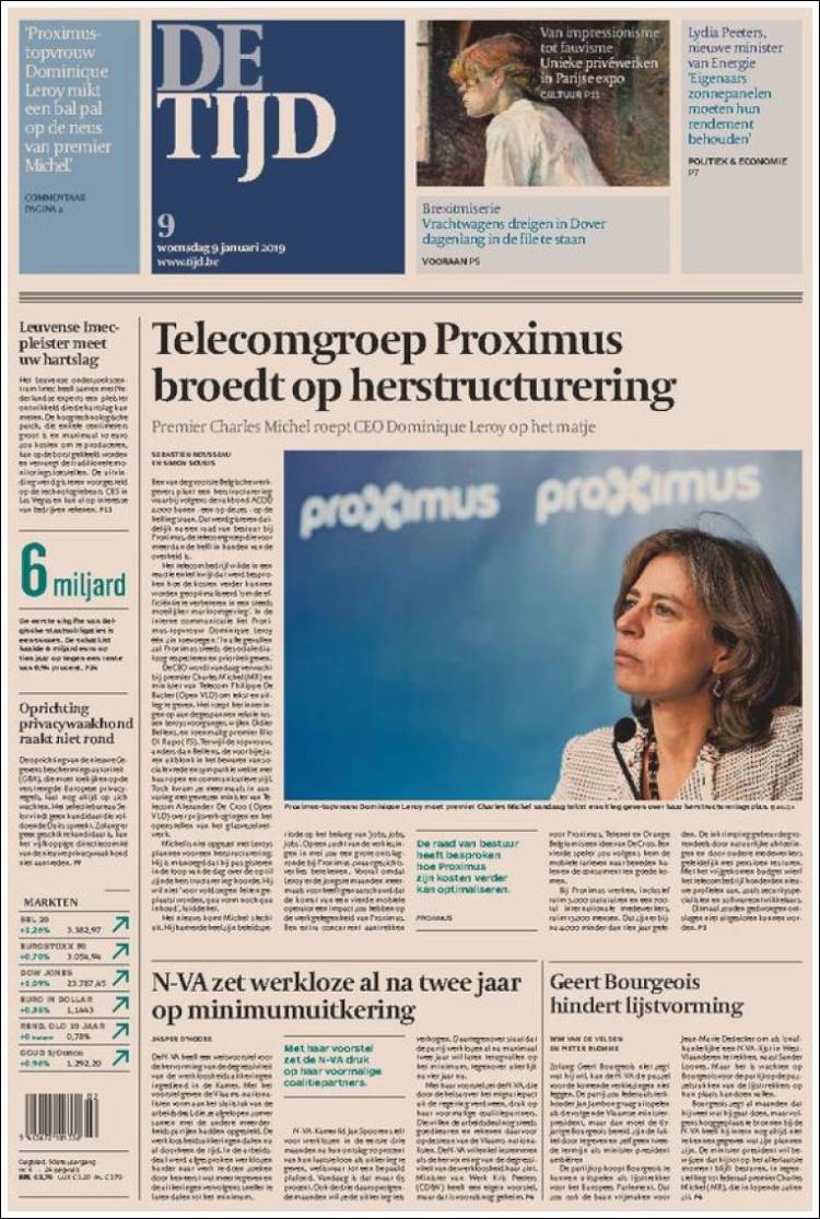 Portada de De Tijd (B&eacute;lgica)
