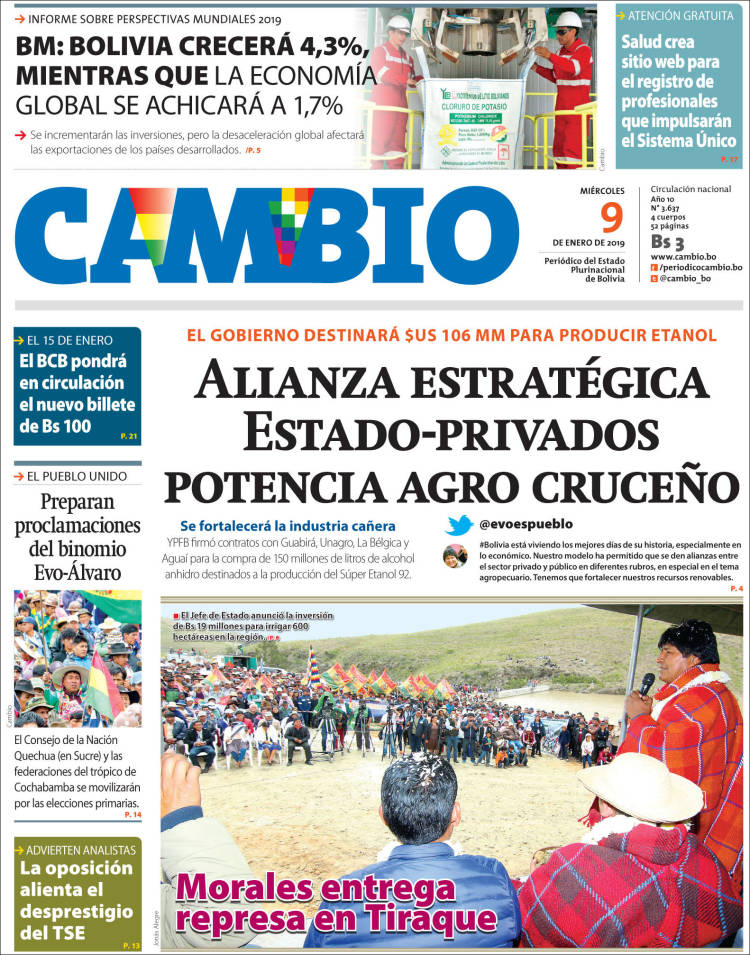 Portada de Cambio (Bolivia)