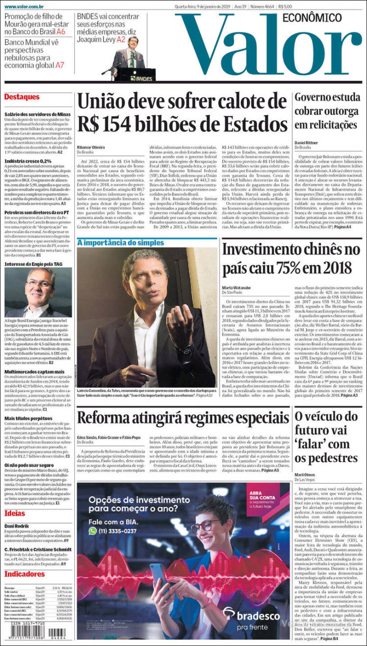 Portada de Valor Econômico (Brasil)