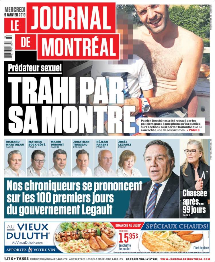 Portada de Le Journal de Montréal (Canada)