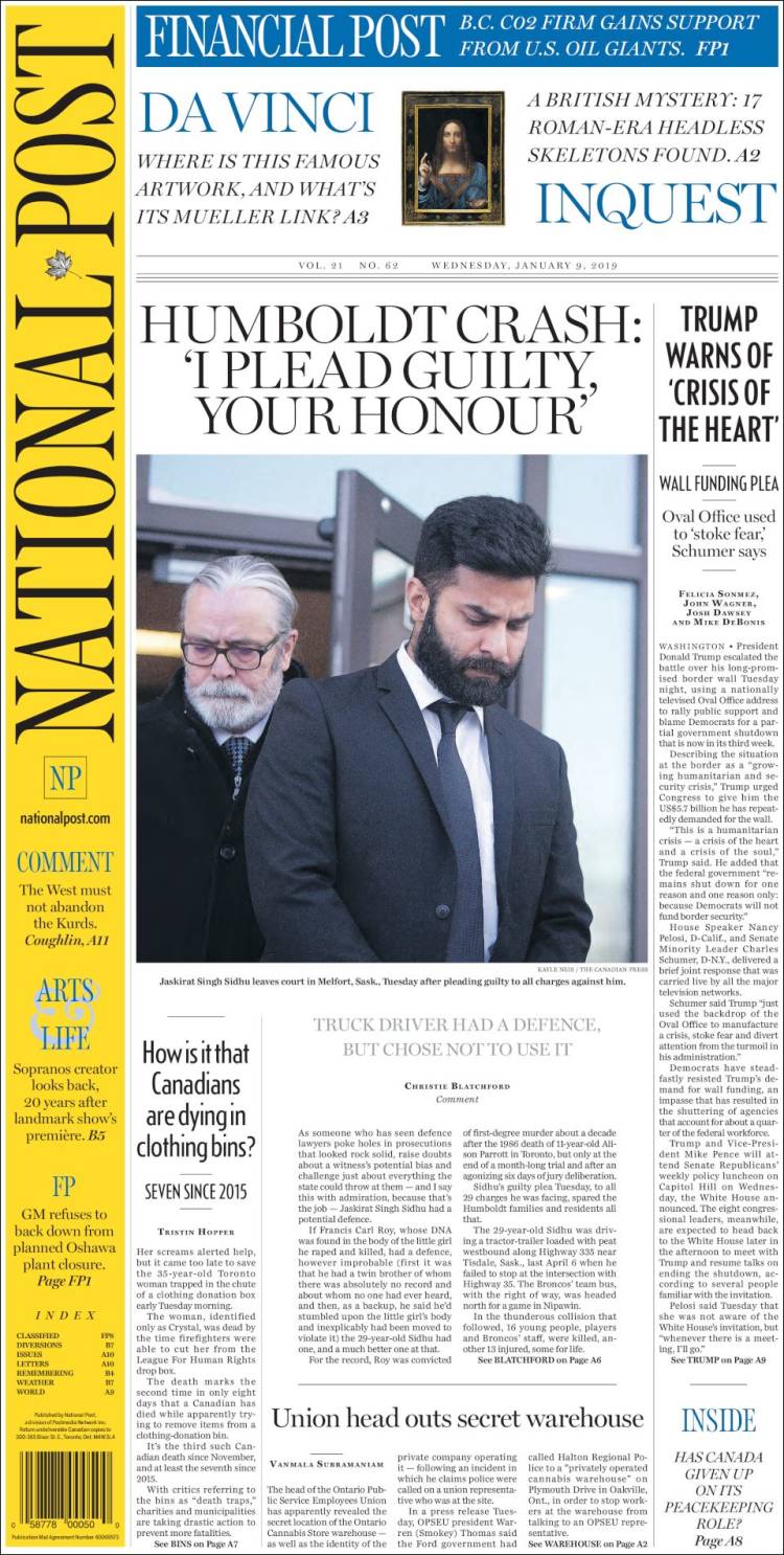 Portada de The National Post (Canada)