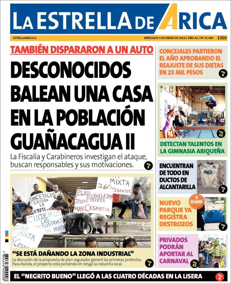 Portada de La Estrella de Arica (Chile)
