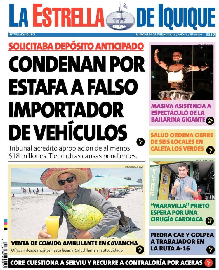 Portada de La Estrella de Iquique (Chile)