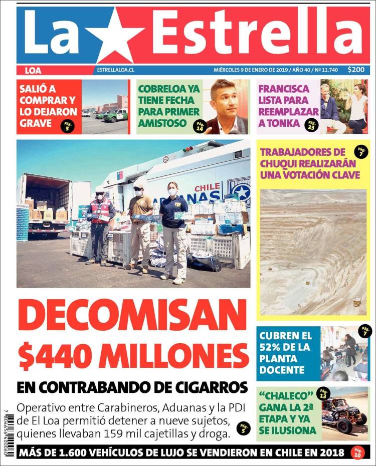 Portada de La Estrella de Loa (Chile)