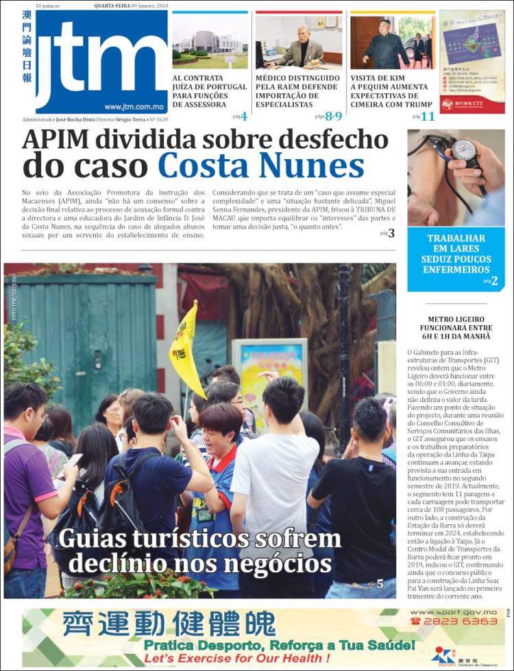 Portada de Jornal Tribuna de Macau (China)
