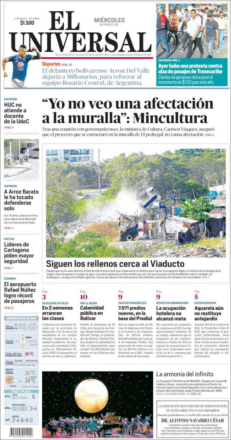 Portada de El Universal (Colombia)