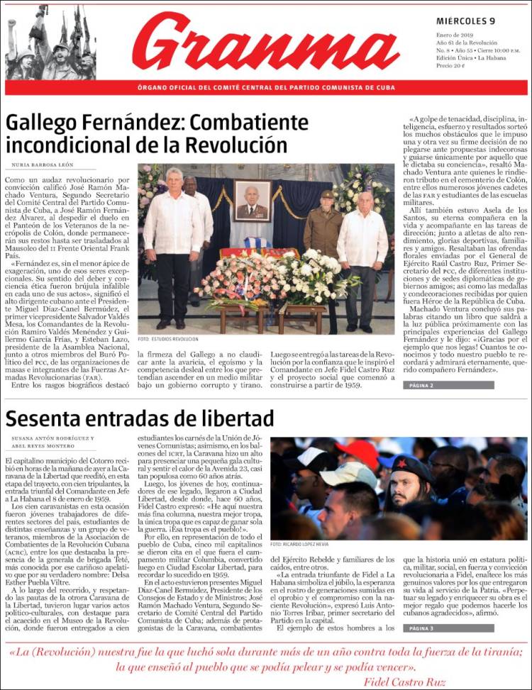 Portada de Granma (Cuba)