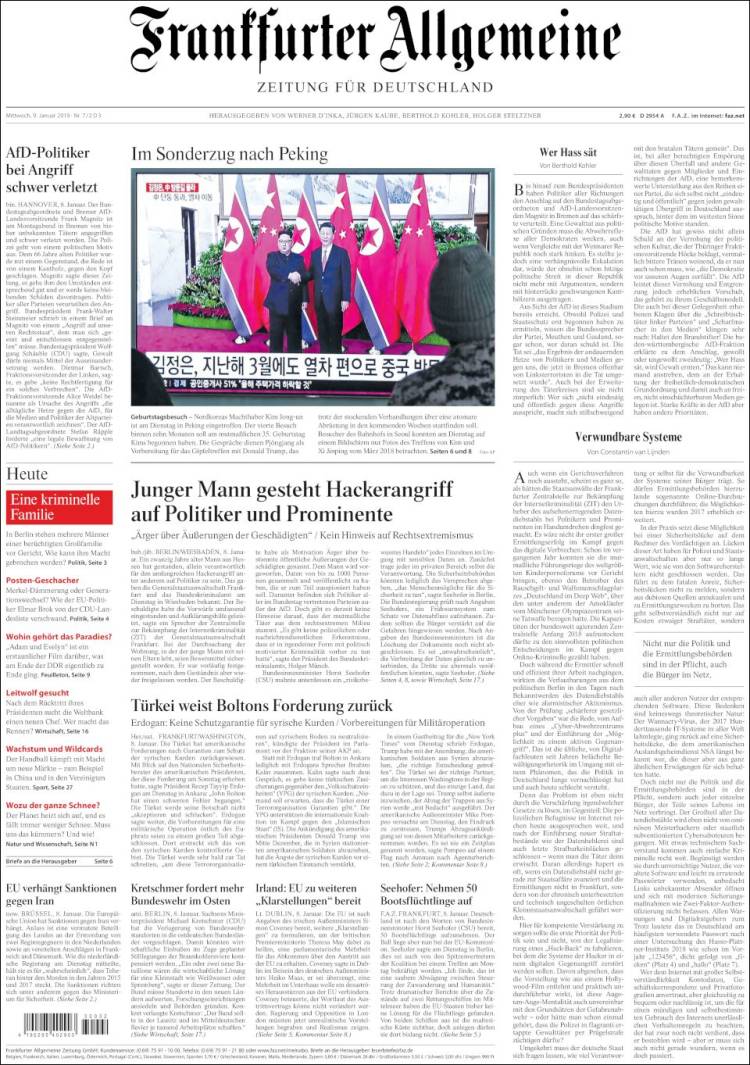 Portada de Frankfurter Allgemeine (Alemania)