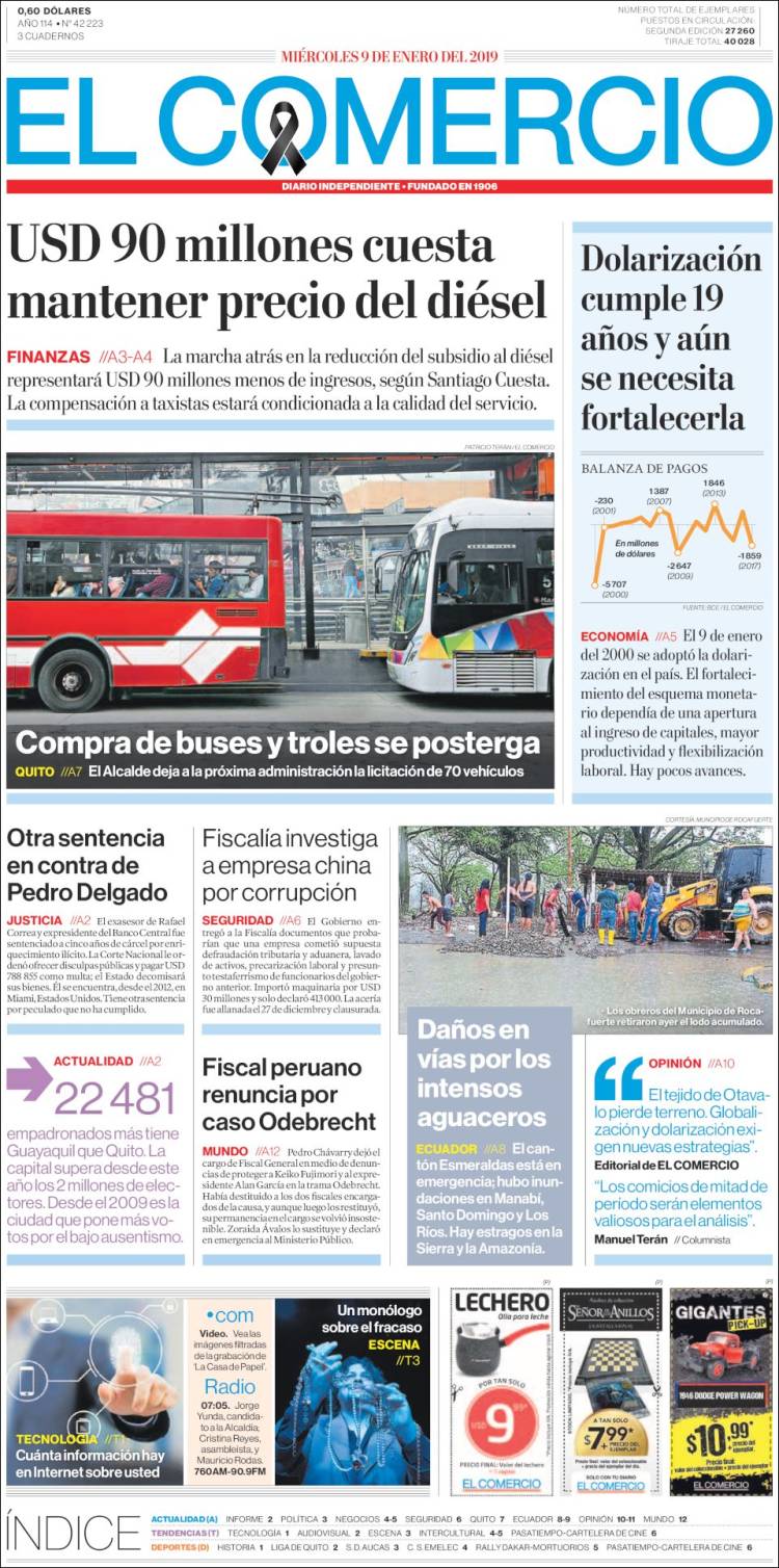 Portada de El Comercio (Ecuador)