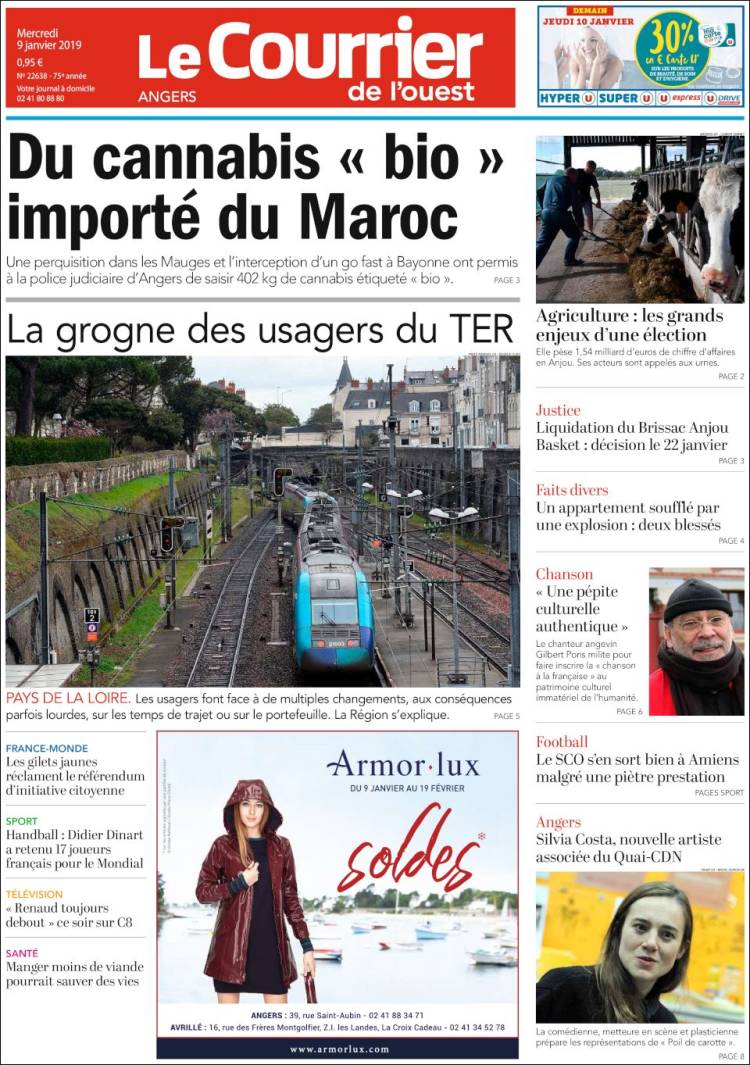 Portada de Le Courrier de l'Ouest (Francia)